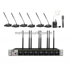 K.Meister UW-3825 8 Mikrofonlu Kablosuz Mikrofon Seti, 6 masa + 1 El + 1 Yaka + 1 Headset