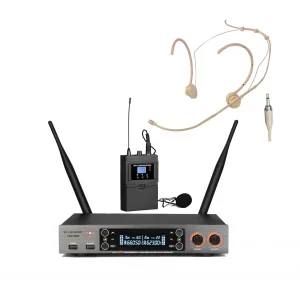 K.Meister UW-102H Yaka + Headset Kablosuz Mikrofon Seti, 200-Kanal | Anti-Feedback