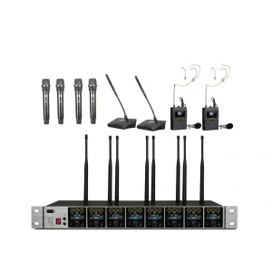 K.Meister UW-3820 8 Mikrofonlu Kablosuz Mikrofon Seti, 4 EL + 2 Kürsü + 2 Yaka + Headset