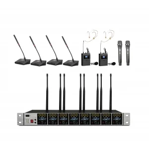 K.Meister UW-3800 8 Mikrofonlu Kablosuz Konferans Mix Set 4 kürsü + 2 El + 2 Yaka + Headset