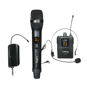 Kraftig 23930 EL+YAKA Kablosuz Mikrofon Seti, Aktif hoparlöre takılabilen set, XLR tipi alıcı