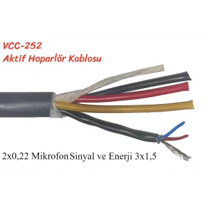 Lookab VCC-252 Hibrid Aktif Hoparlör veya Işık Kablosu, 3x1,5 TTR + 2x0,22 DMX / Mikrofon Kablosu