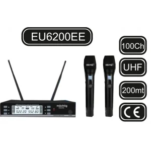 Matching EU6200EE Çift EL Kablosuz Mikrofon Seti, 2x100 Kanal, 200-metre mesafe