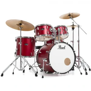 PEARL RS505C/C747 Roadshow Matte Red 5 Parça (20B/10T/12T/14F/14S) Aksamlı& Zilli Akustik Davul Seti