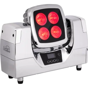 Prolights LIONCR Battery LED projector, 4x10W RGBW/FC, 15-30°, 18h auton., WDMX, IP54, Chrome