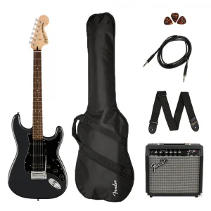 Squier Affinity Strat HSS Frontman 15G Amp Charcoal Frost Metallic Elektro Gitar Seti