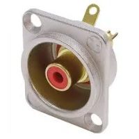Neutrik NF2D-2 Phono socket in nickel D-shape housing, red isolation washers, solder version.