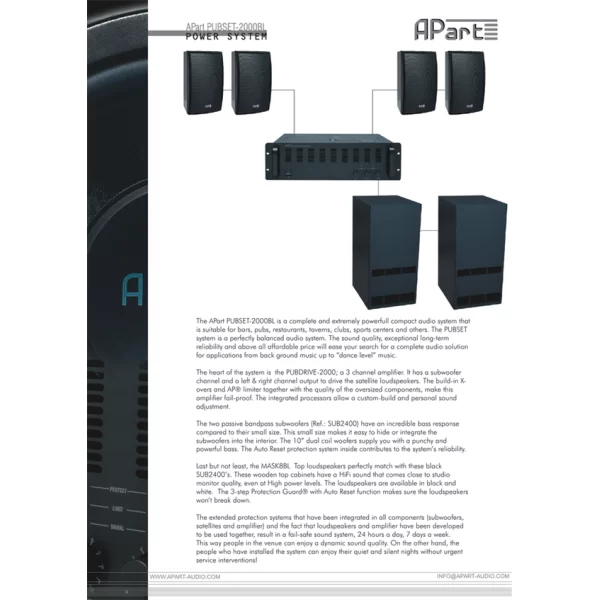 Apart Pubdrive-2000 3 Kanal Power Amfi 2x400W + 850W