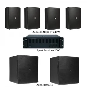 Audac PUBSET-XENO8 250m2 alan için Restaurant / Mağaza / Cafe Ses Sistem Seti, Max:125-dB