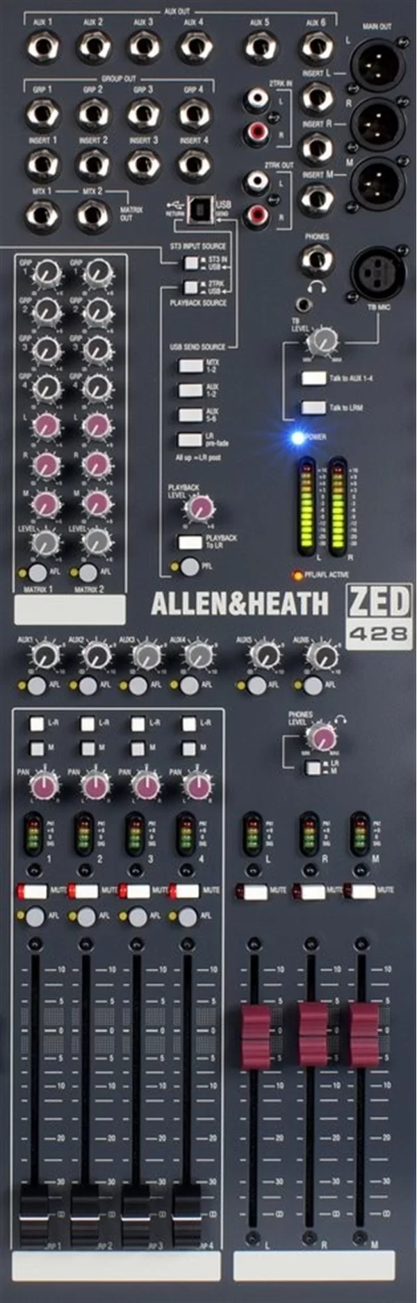 Allen Heath ZED-428 28 Kanal Mixer, 24 Mono, 2 Stereo, 4 Bus, 6 Aux with USB