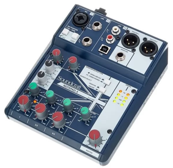 Soundcraft Notepad-5 5 Kanal Analog Mikser 1 Mono & 2 St,2 Rca Giriş,Usb Pc Bağlantısı