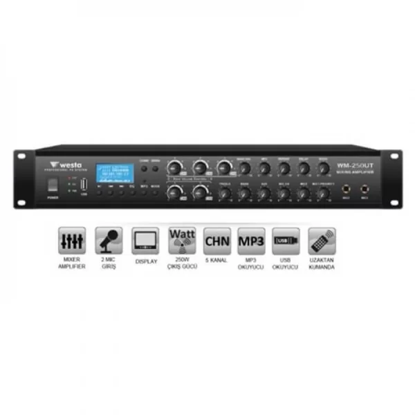 WESTA WM-250 1-zone Mixer-Ampli 250W/100V USB/BT