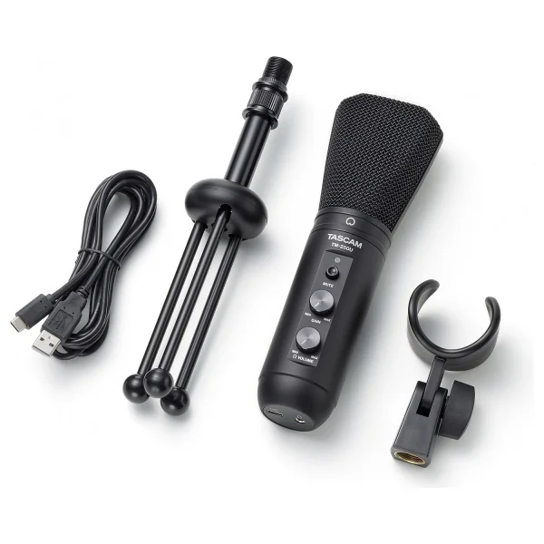 Tascam TM-250U USB Condenser Mikrofon for personal Podcasting , Super-cardioid , Headphone out, Samplerate 16 Bit/44,1kHz o. 48kHz