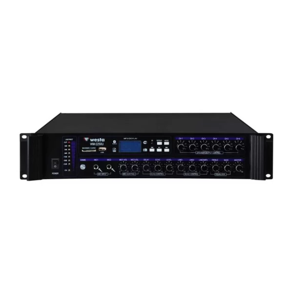 WESTA WM-2250U 250W/100V Mixer-Ampli 6-zone Usb/Sd/BT Player