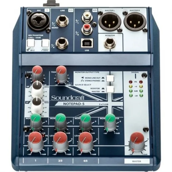 Soundcraft Notepad-5 5 Kanal Analog Mikser 1 Mono & 2 St,2 Rca Giriş,Usb Pc Bağlantısı