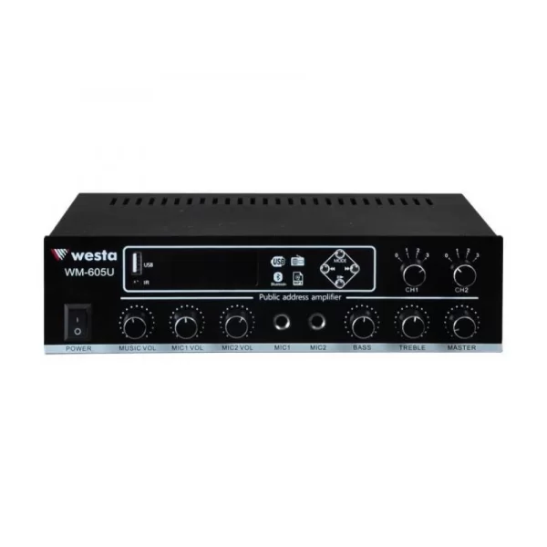 WESTA WM-605U 100W/100V 2-zone Mixer-Ampli Usb/Mp3/Wma/Bluetotooth