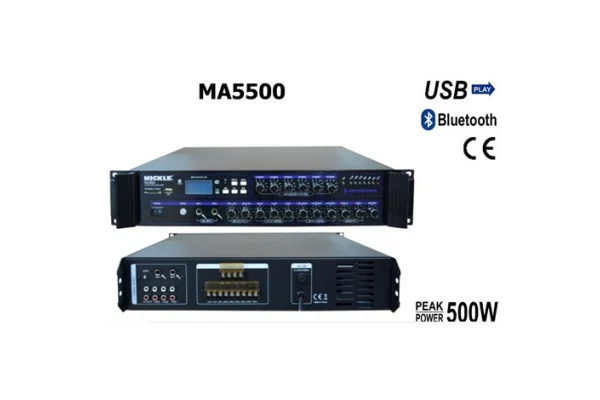 Mickle MA5500 500W/100V 6-zone Volum Ayarlı Mixer-Amplifier, Mp3 Player, USB/SD Bluetooth, FM Radyo
