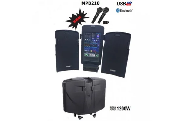 Mickle MPB210 2x10 Şarjlı Taşınabilir Çift Hoparlörlü Mikrofonlu Ses Sistemi Seti USB Bluetooth