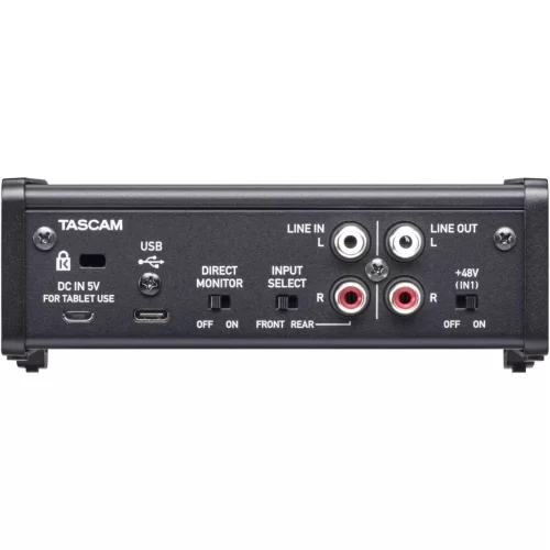 Tascam US-1X2HR USB-C Audio-Interface. One XLR Mikrofon input with phantom power supply and one 6.3-mm TRS analogue input. 192kHz, Windows, Mac and iOS operating systems. Cubase Le + Sample Tank in