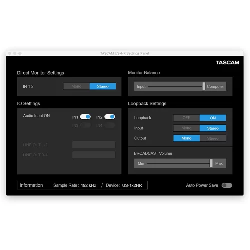 Tascam US-1X2HR USB-C Audio-Interface. One XLR Mikrofon input with phantom power supply and one 6.3-mm TRS analogue input. 192kHz, Windows, Mac and iOS operating systems. Cubase Le + Sample Tank in