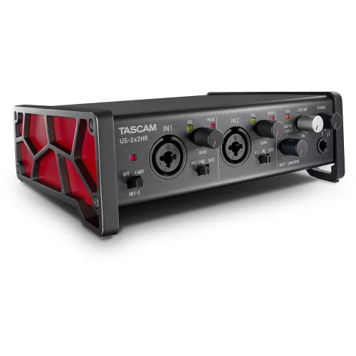 Tascam US-2X2HR USB-C Audio Interface, 2 ins (XLR/TRS)/2 outs (TRS)+MIDI I/O for Win/Mac computers, Ultra-HDDA mic pres, 192k, phantom power, iOS support, powered by USB bus, Cubase LE + Sample Tank