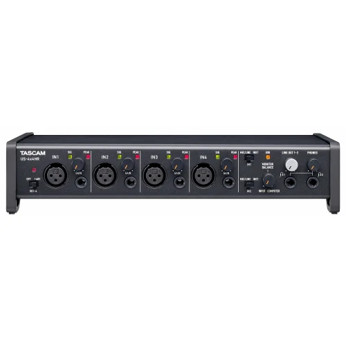 Tascam US-4x4HR USB-C Audio Interface, 4 ins (XLR/TRS)/4 outs (TRS)+MIDI I/O for Win/Mac computers, Ultra-HDDA mic pres, 192kHz, phantom power, iOS support, incl. power supply, Cubase LE + Sample Tan