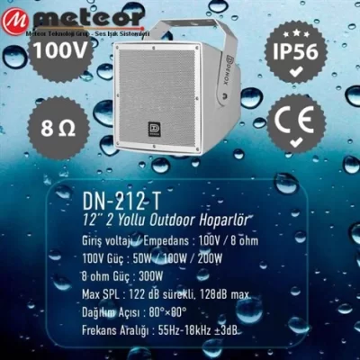 Denox DN-212 T Outdoor 12 Two Way Hoparlör, 50W/100W/200W/OFF/8Ω 300W