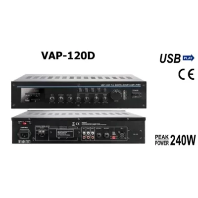 Mickle VBP120E 240W/100V 4-zone Amfi Mikser, USB/SD 230V/24VDC, Siren/GONG