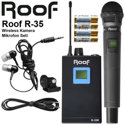 ROOF R-35 VJ Röportaj için Kablosuz Kamera Mikrofon Seti El + Yaka