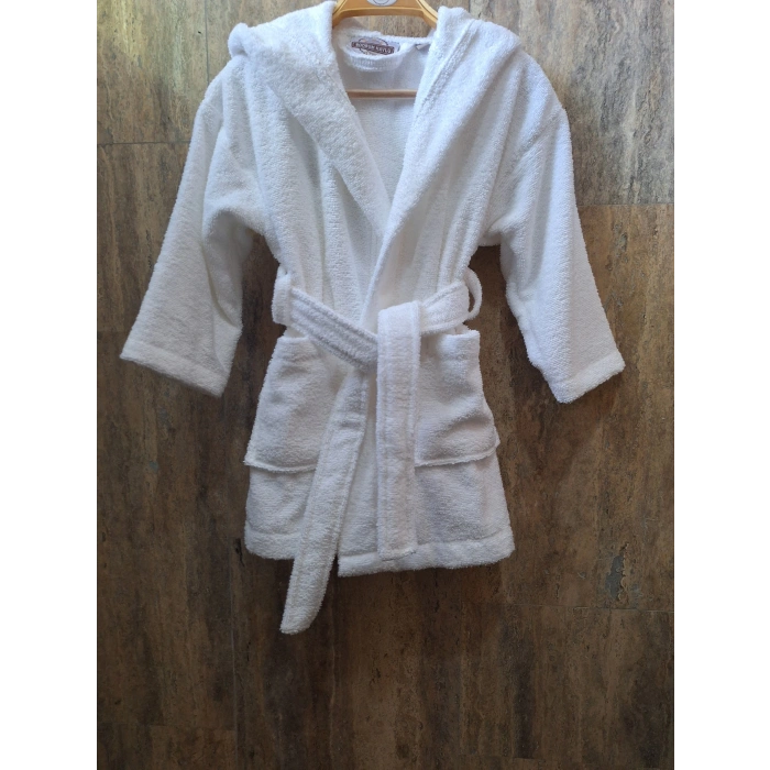 Kapüşonlu Çocuk Bornozu 2-4 Yaş, Beyaz, %100 Pamuk , Emiciliği yüksek