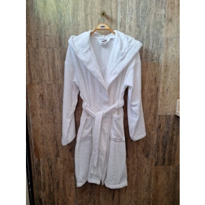 Kapüşonlu Çocuk Bornozu 14-16 Yaş, Beyaz, %100 Pamuk , Emiciliği yüksek