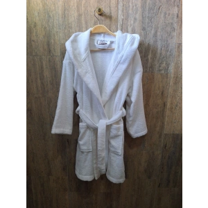 Kapüşonlu Çocuk Bornozu 6-8 Yaş, Beyaz, %100 Pamuk , Emiciliği yüksek