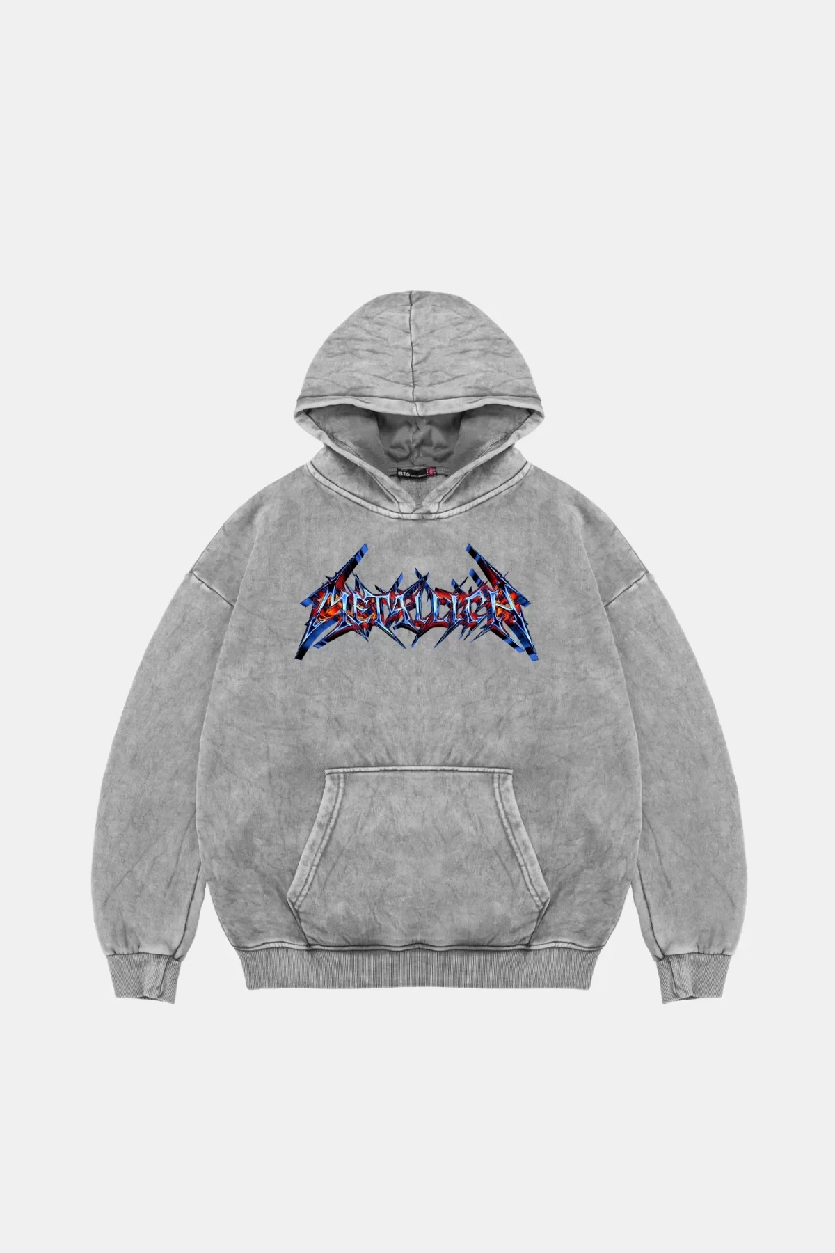 Yıkamalı Beyaz Colourful Metallica Logo Baskılı Oversize Unisex Hoodie