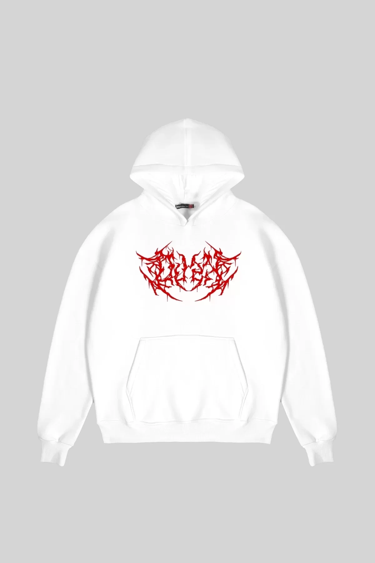 Kırmızı Dusk Baskılı Oversize Unisex Beyaz Hoodie