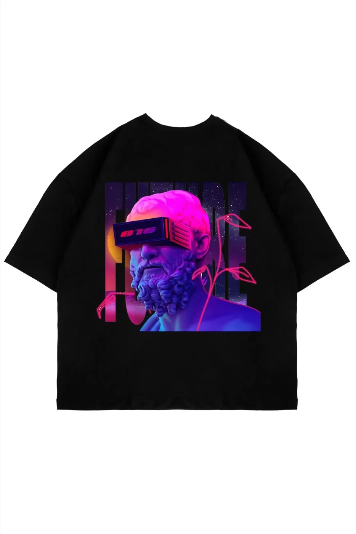 816 Future Baskılı Premium Oversize Unisex Siyah Tshirt