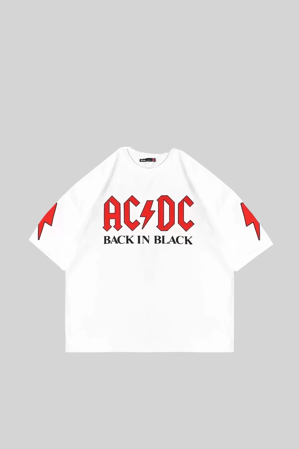 AC DC Sırt Baskılı Unisex Oversize Beyaz Tshirt