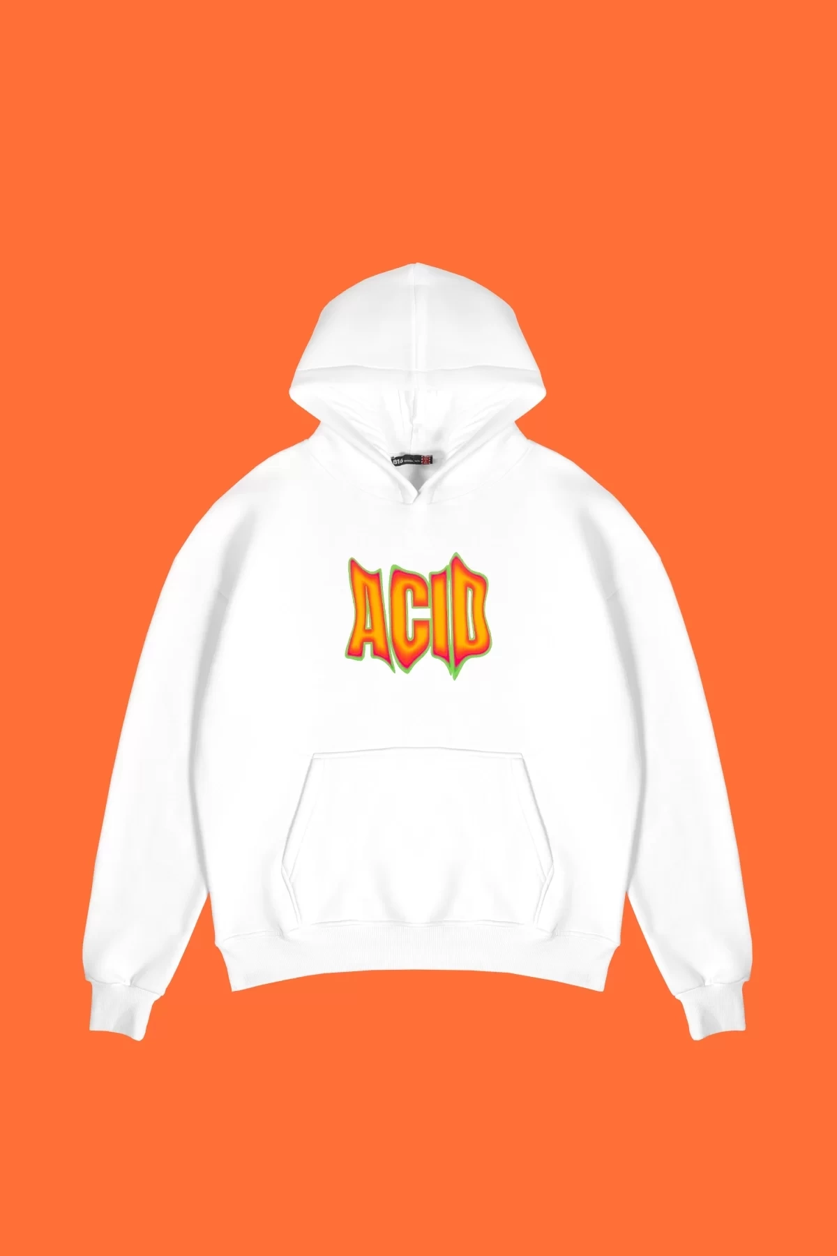 Acid Baskılı Oversize Unisex Beyaz Hoodie