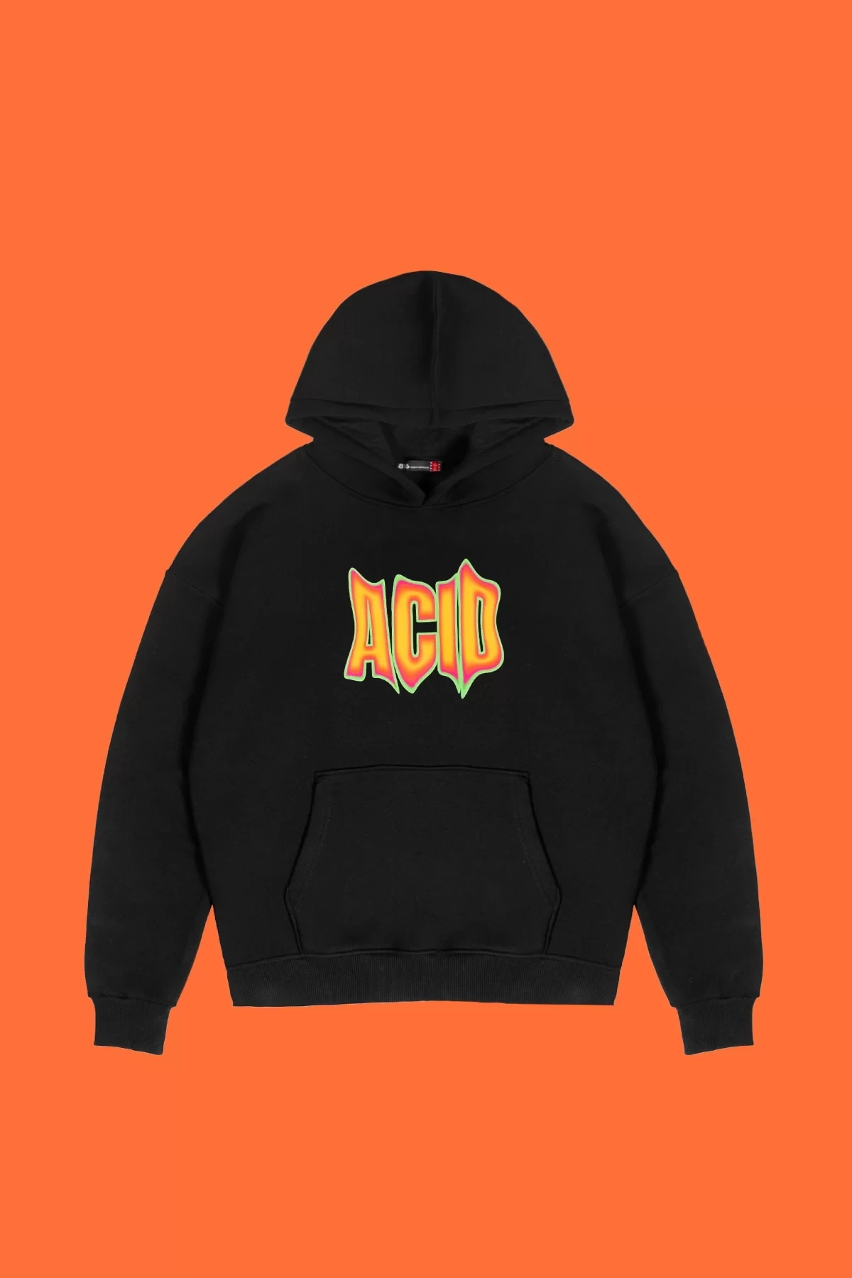 Acid Baskılı Oversize Unisex Siyah Hoodie