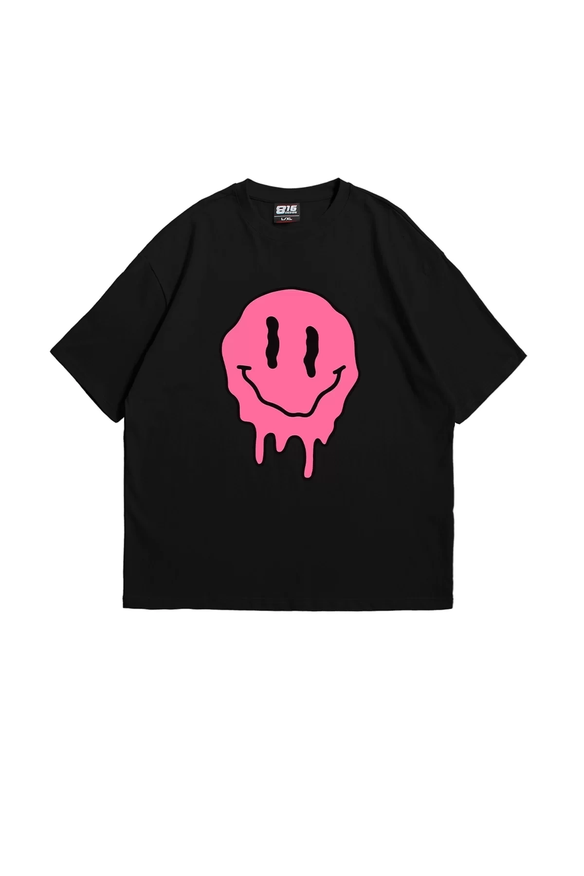 Acid Smile Baskılı Baskılı Premium Oversize Unisex Siyah Tshirt