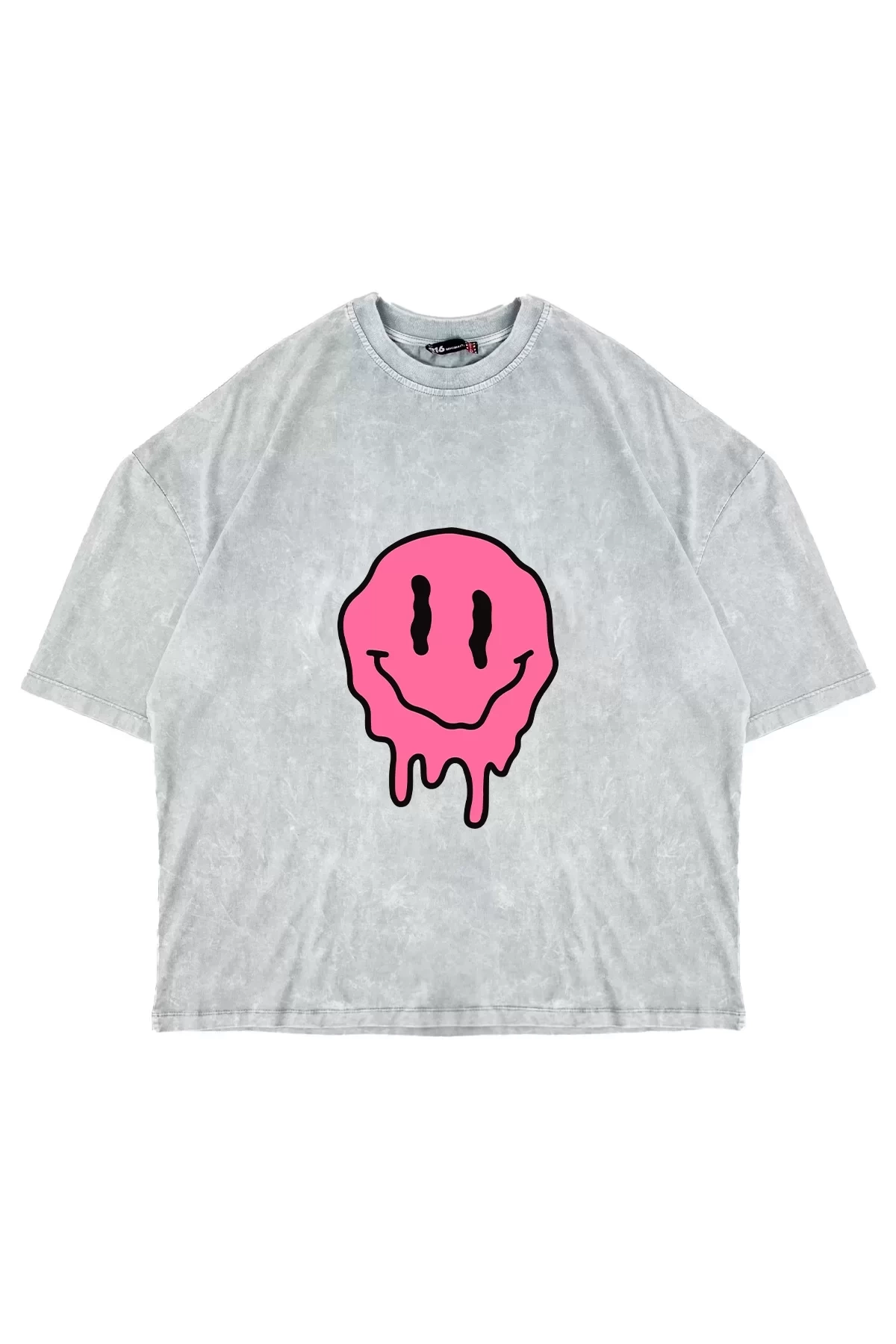 Acid Smile Baskılı Baskılı Premium Oversize Unisex Yıkamalı Beyaz Tshirt