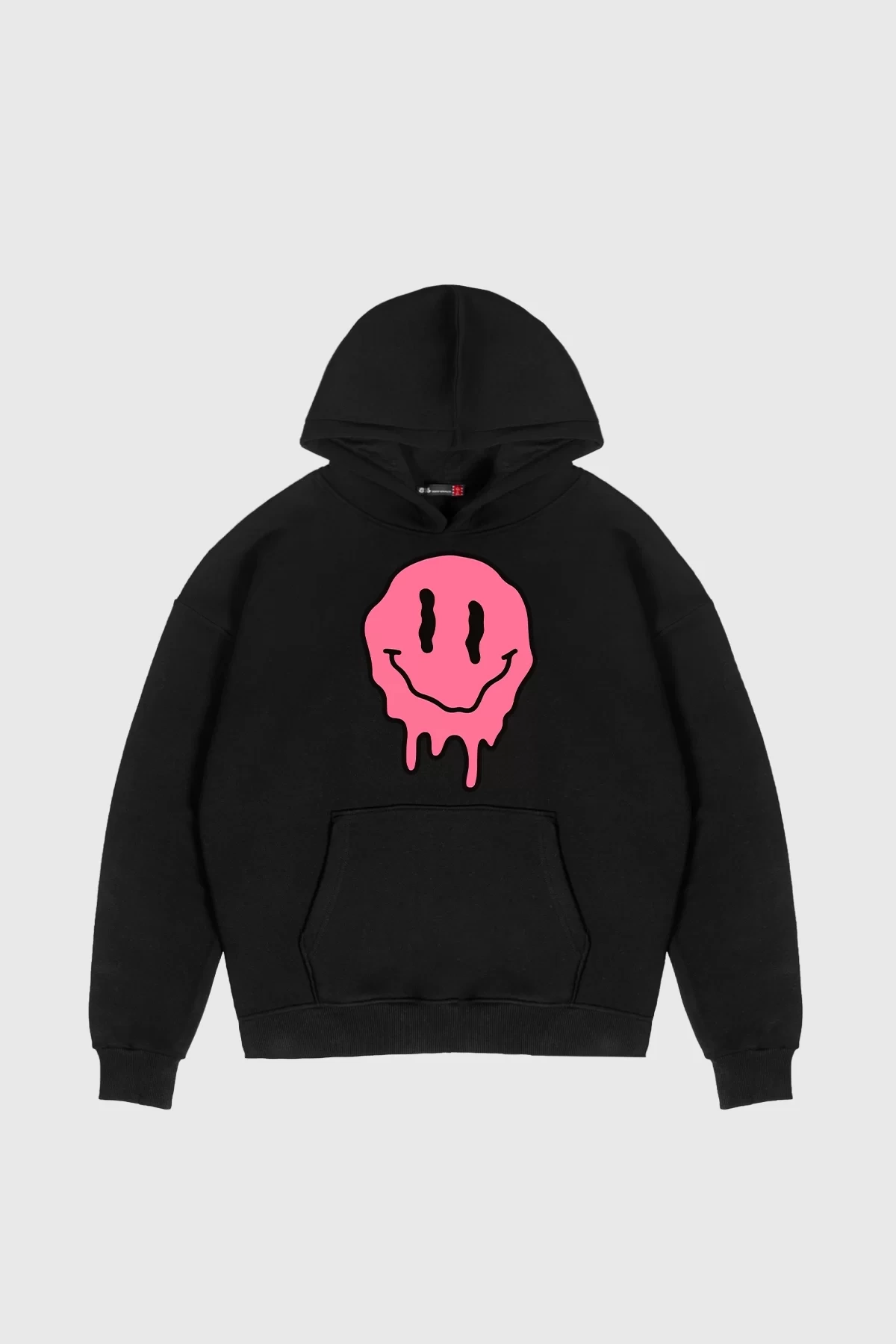 Acid Smile Baskılı Oversize Unisex Siyah Hoodie