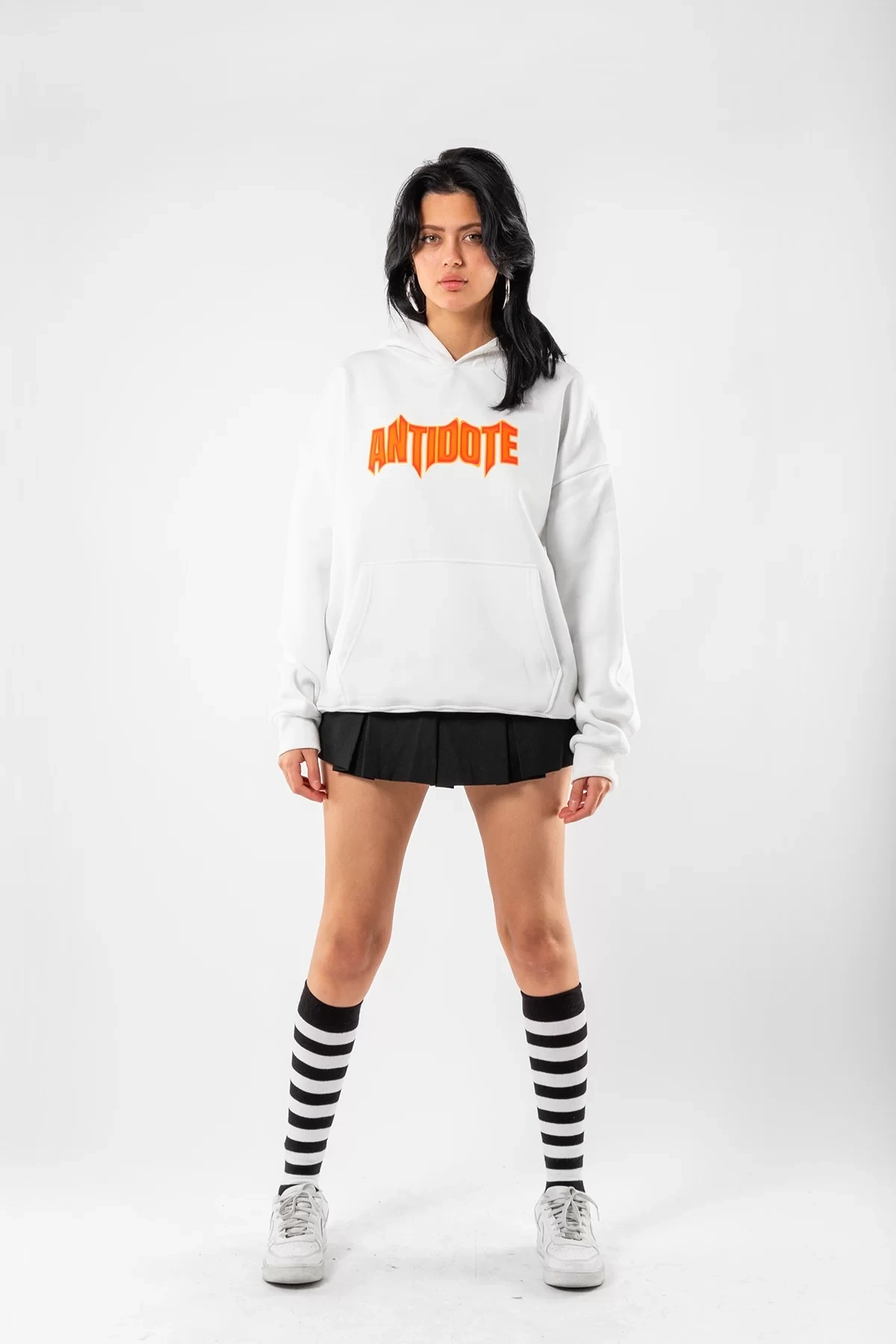 Antidote Baskılı Oversize Unisex Beyaz Hoodie