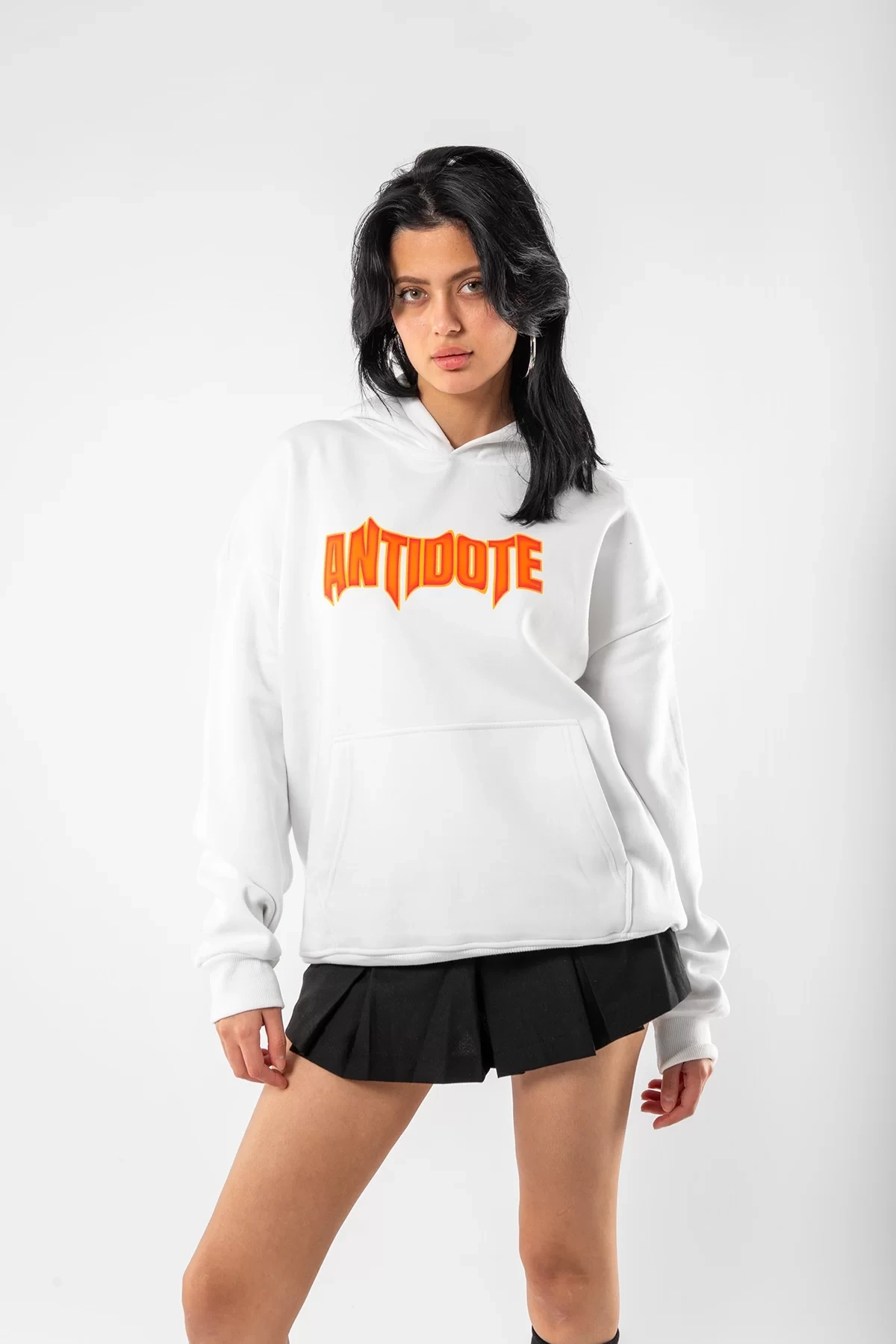 Antidote Baskılı Oversize Unisex Beyaz Hoodie