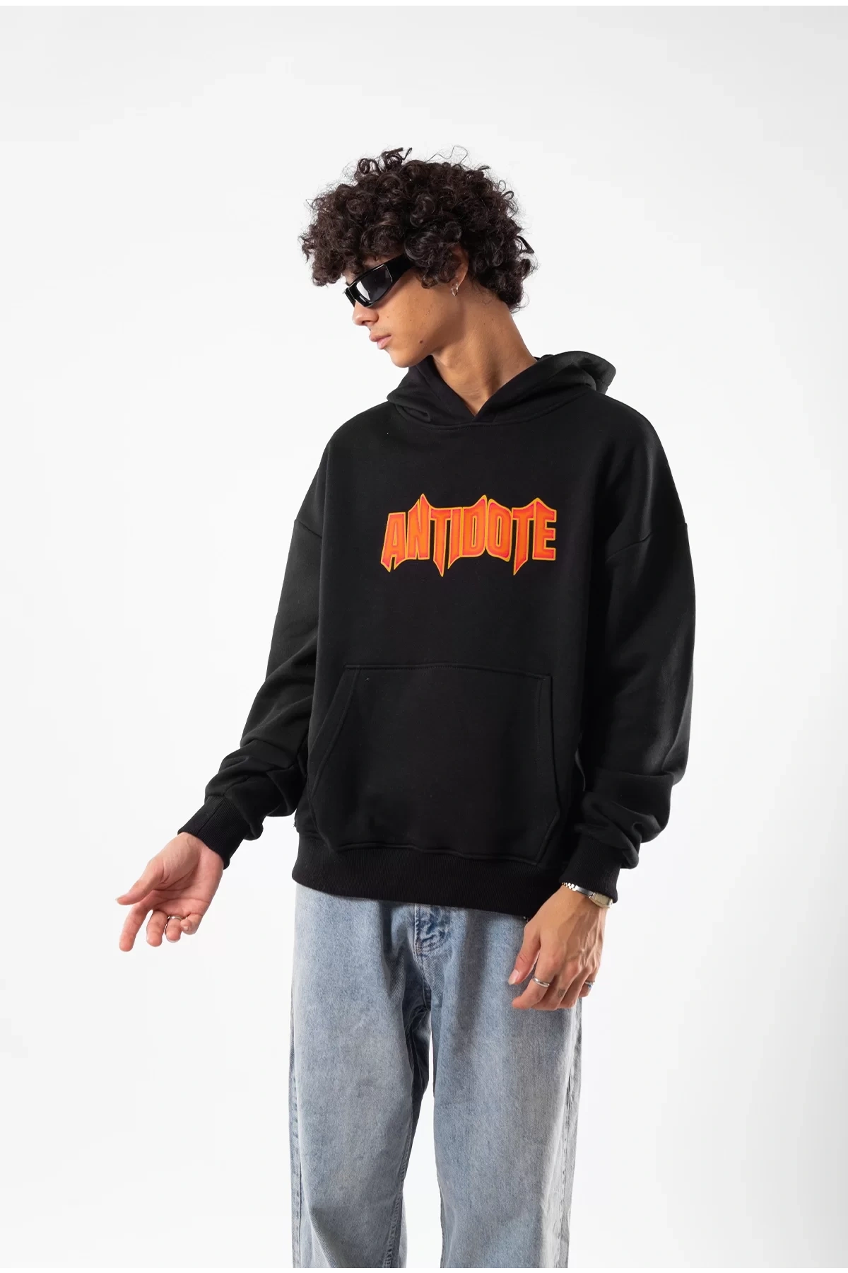 Antidote Baskılı Oversize Unisex Siyah Hoodie