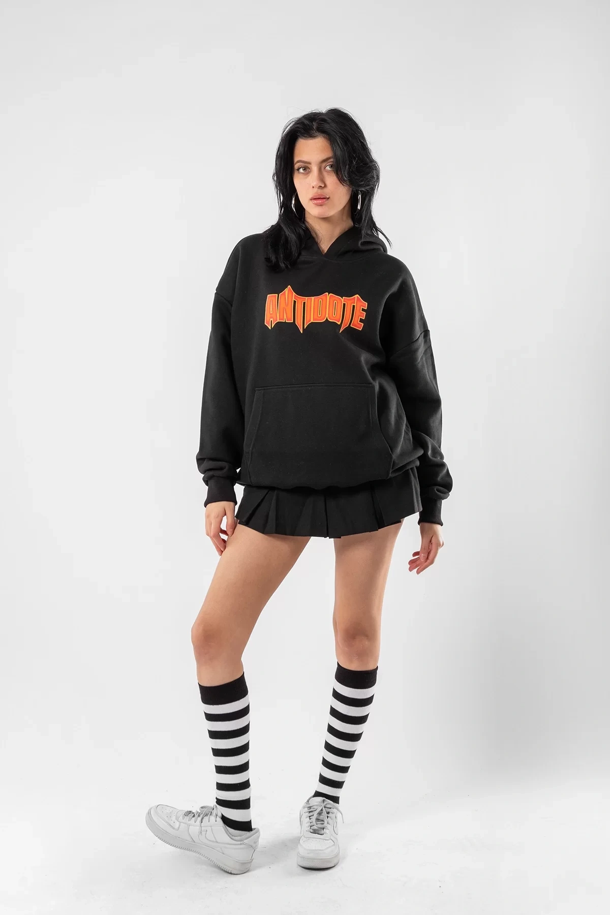 Antidote Baskılı Oversize Unisex Siyah Hoodie