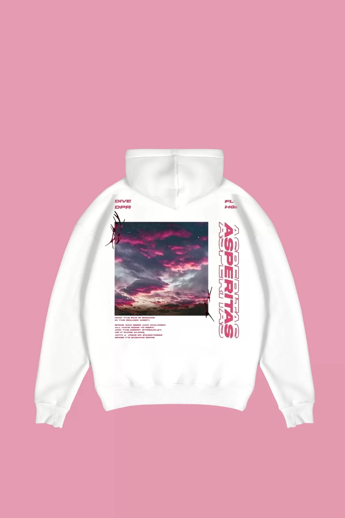 Asperitas Sırt Baskılı Oversize Unisex Beyaz Hoodie