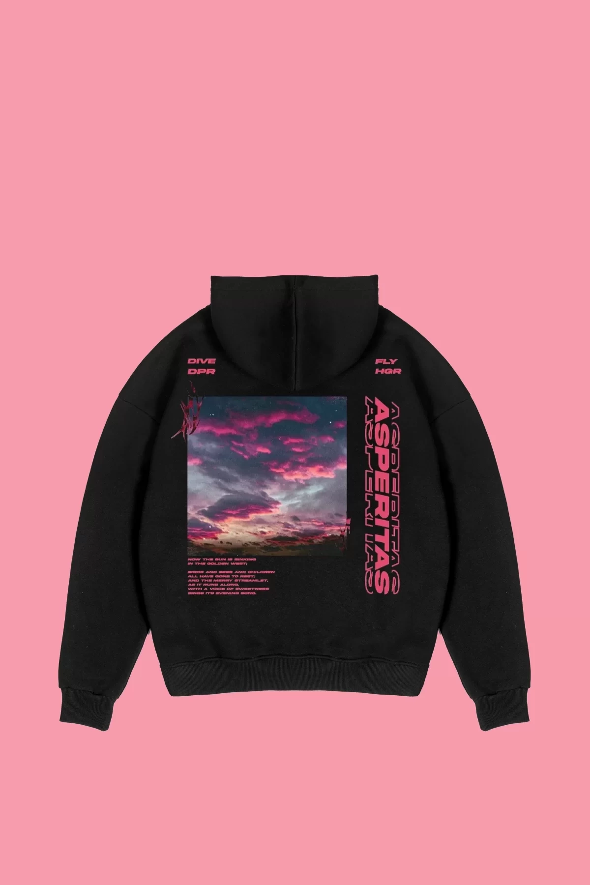 Asperitas Sırt Baskılı Oversize Unisex Siyah Hoodie