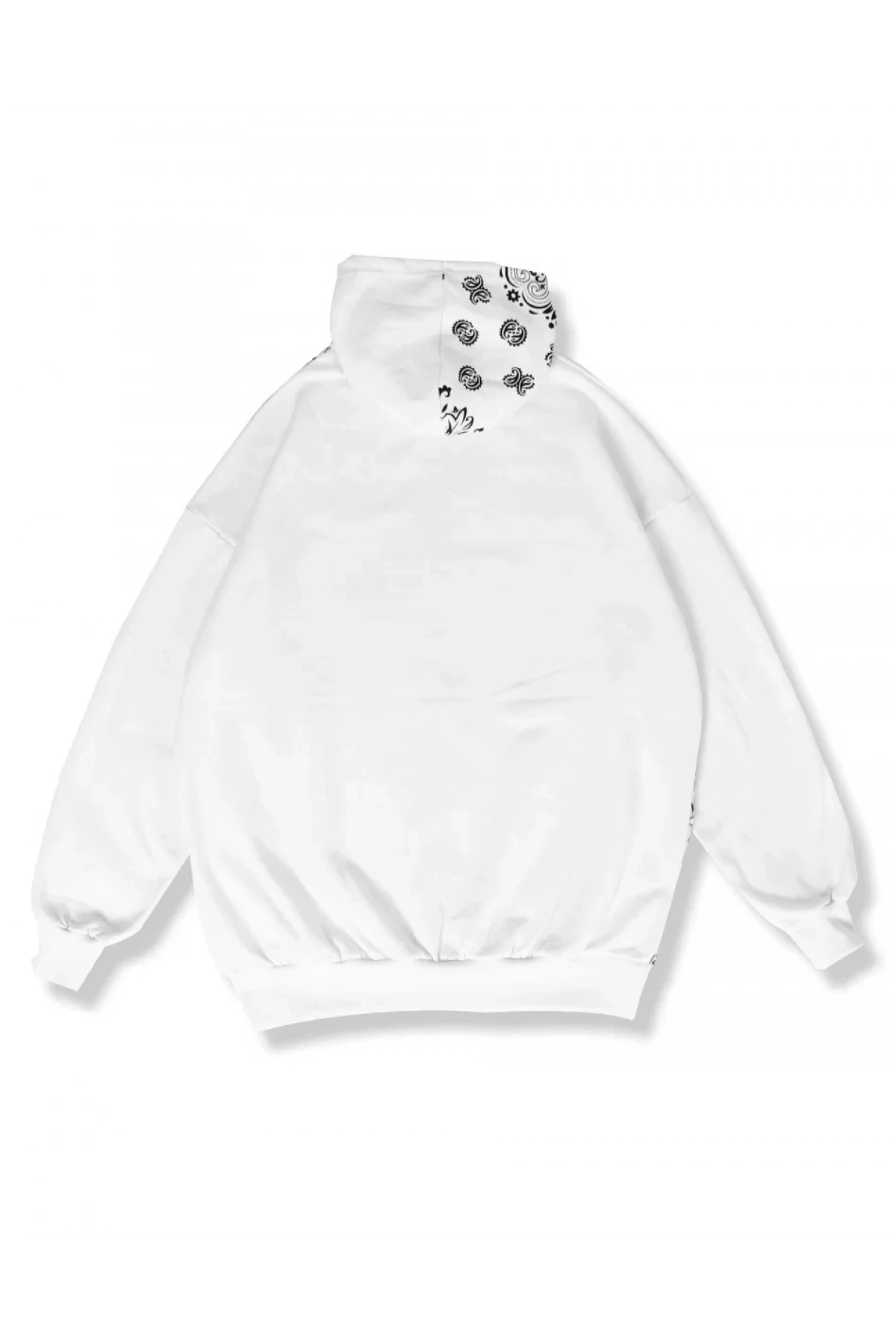 Bandana Baskılı Beyaz Rahat Kalıp Hoodie