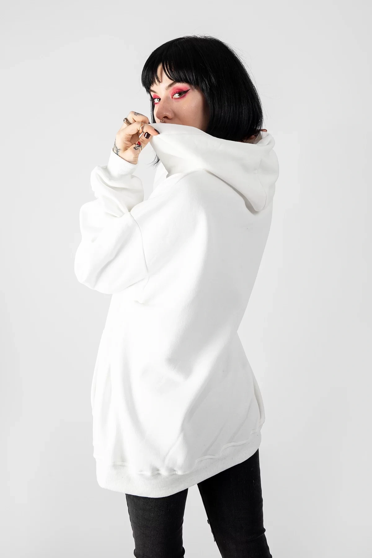 Basic Oversize Unisex Beyaz Hoodie