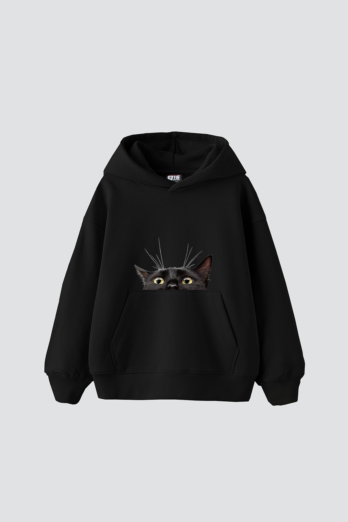 Black Cat Baskılı Baskılı Baskılı Oversize Unisex Premium Siyah Hoodie